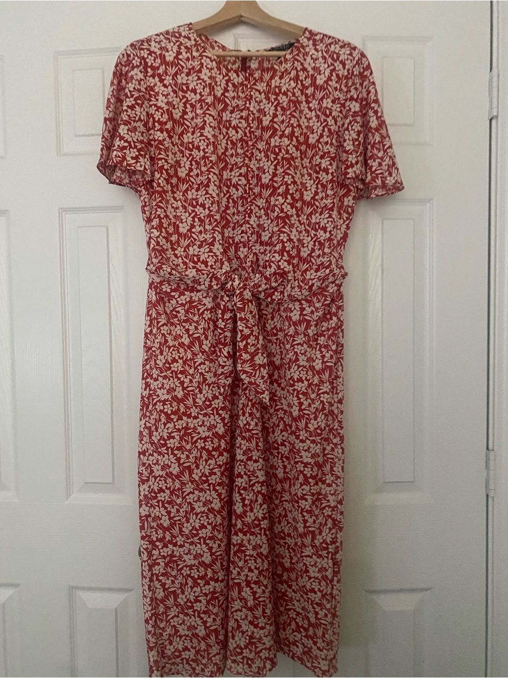 Lauren Ralph Lauren Red Midi Dress with Cream Floral Print